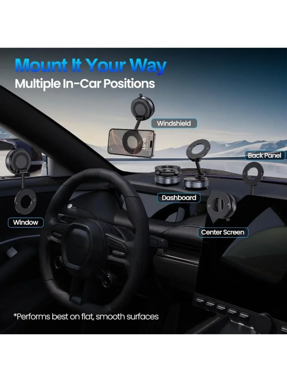 Magnetic Car Phone Holder - 360° Adjustable Suction Mount for iPhone & Magsafe